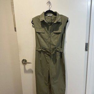 Button Belted Jumpsuit Sleeveless
